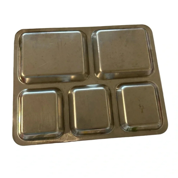 5 COMPARTMENT STAINLESS STEEL DISH FOOD TRAY DINNER PLATE - Picture 2 of 4